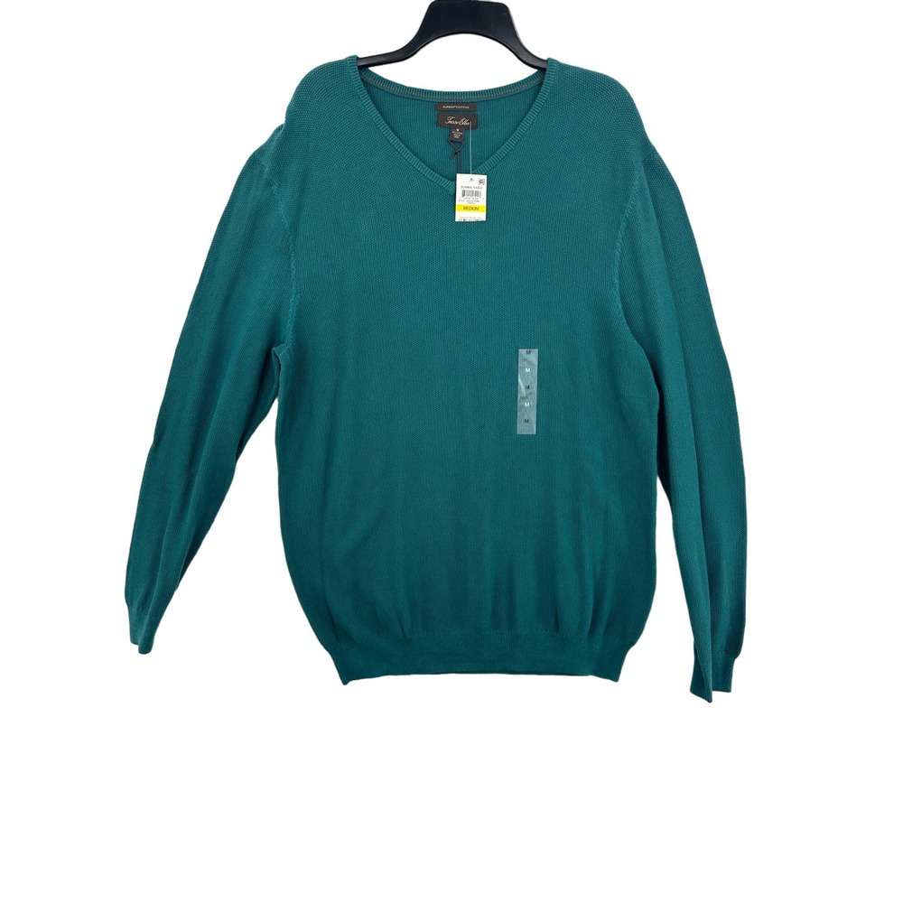 Tasso Elba Mens Green Seed Stitched Supima Cotton Sweater Top Medium